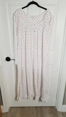 Camisola Eileen West 3X pijama branco rosa floral algodão renda babado casa de campo - Imagem 1 de 4