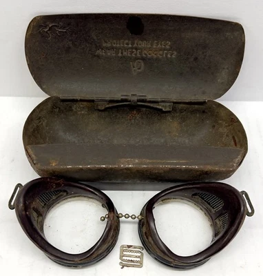 Gafas de seguridad antiguas estilo Steampunk AO lente de vidrio con estuche de metal original L@@K Foto 1 de 2