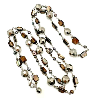 Collar De Colección COOKIE LEE Genuino Perla y Concha Cuentas Marrón y Beige Largo 40" Foto 1 de 4