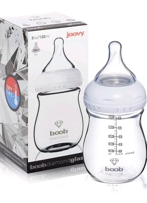 Joovy Boob Diamond Glass Baby Bottle 5oz/150ml 0M+ Single Hole Nipple Lot 3 - Image 1 of 4