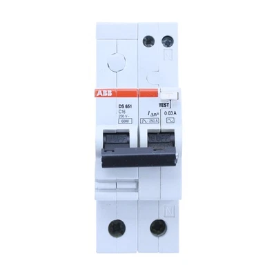 INTERRUPTOR DE CIRCUITO ABB DS651C16/0.03 DS651 C16 TIPO C CURVA CARRIL DIN, .03AMP 30MA Foto 1 de 4