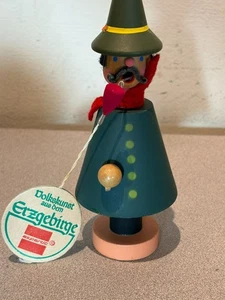 Vintage Erzgebirge Räuchermann Holz Figur Mann mit Etikett 7" - Bild 1 von 9