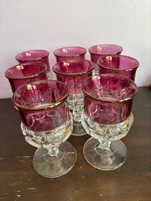 Set of 8 Indiana Glass KINGS CROWN Ruby Red Medium Wine or Cordial Goblet 5.5' - Image 1 of 4