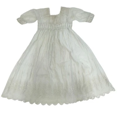 Antiguo Vestido Eduardiano Niñas Blanco Bordado Algodón Césped-c. 1900-1910/cb Foto 1 de 4