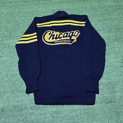 Cárdigan Suéter Universitario Vintage Años 50 Lana Chicago New Era Tejido Mill EE. UU. XS Foto 1 de 4