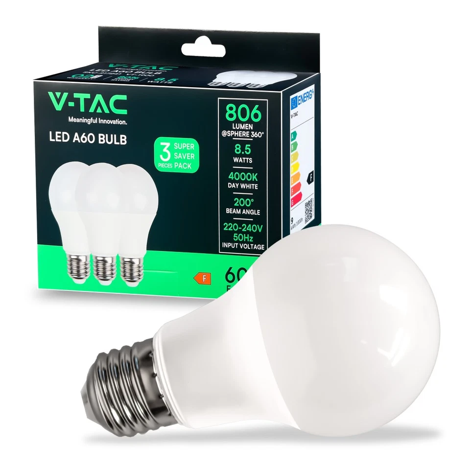 V-TAC Lampadina LED E27 8 5W A60 4000K (Bo pezzi)