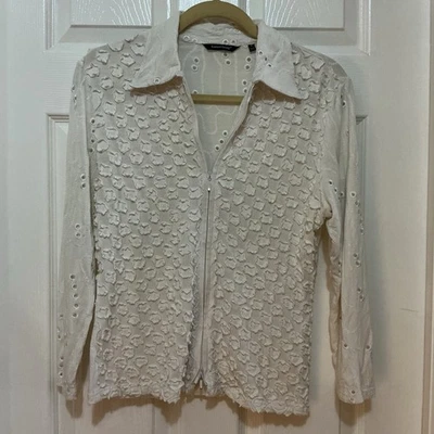 Samuel Dong Camisa Chaqueta Mujer M Off White Textura Aplicada Floral Cremallera Completa Foto 1 de 4