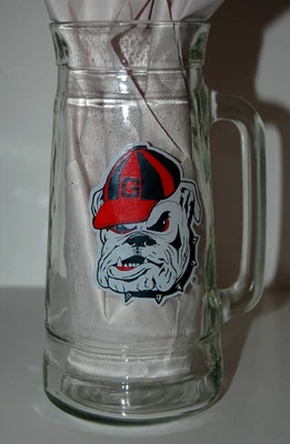 Vintage University Of Georgia Bulldogs Tall Glass Beer Stein - Image 1 of 4