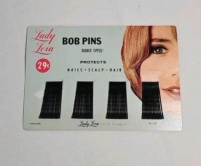 Vintage Lady Lora Brown Rubber Tipped Metal Bobby Pins Set Original Card 1960s - Image 1 of 4