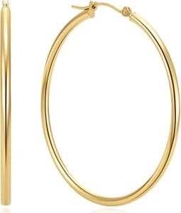Pendientes de aro de oro de 14K para mujer Pendientes de oro de 14K clásicos brillantes pulidos redondos - Imagen 1 de 12