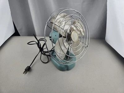 Vintage Eskimo Fan 9" Turquoise Electric Steel Blade Cage Model 081002 Works - Image 1 of 4