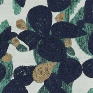 Highland Court "Sombra" 1.3 yards, Brocade Abstract Floral, Blue/Turquoise/Gold - Picture 1 of 3