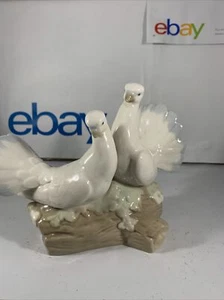Vintage Porcelain Figurine White Doves Love Birds On a Branch w/Flowers Marked - Picture 1 of 7