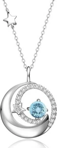 Birthstone 925 Sterling Silver Moon Star Pndant Fine Jewelry Birthday Gift 16+2" - Picture 1 of 6