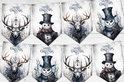 CUSH-N-CRAFT Gothic Snowman and Reindeer Christmas Bunting Spooky Christmas Decoration