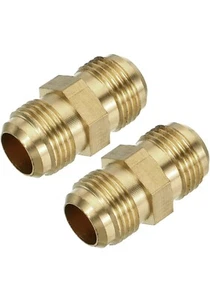 Brass Tube Coupler, 1/2" Flare x 1/2" Flare Male Connector Pipe pack of 2 - Picture 1 of 6