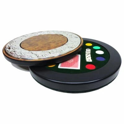 Set Poker Circolare Scorrevole in Radica di Noce con Lastra in Argento 925  - Immagine 1 di 4