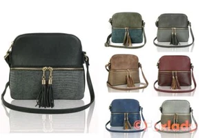 Women's Small Shoulder Messenger Handbag/ Ladies Tassle Zip Cross-body Bag Purse - Picture 1 of 27