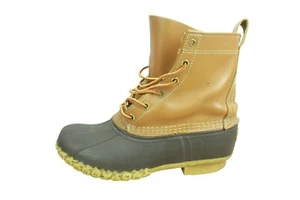LL Bean Women's Brown Leather 8" Lace Up Unlined Ankle Duck Boots Size 8 Wide - Picture 1 of 10