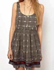 Free People Women’s Tribal Dress Sz 0 Gray Aztec Tunic Boho New Romantics - Picture 1 of 11