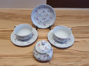 VEB Triptis Porz. Kaffeegedeck blauer Rand Minirosenranke Röschen - Bild 1 von 10