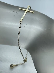 VINTAGE HANDMADE Solid 14k (585) Yellow Gold White Crystal CROSS Chain Bracelet - Picture 1 of 19