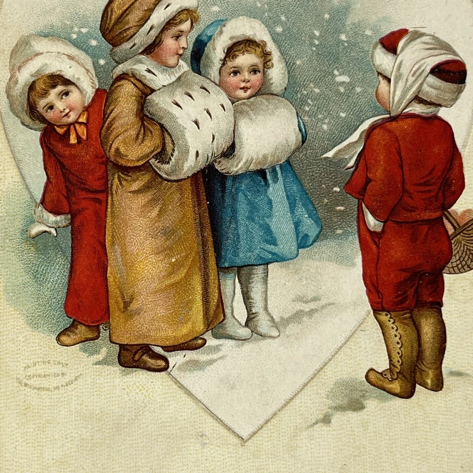 Postal de colección en relieve para mi día de San Valentín corazón de invierno niños  Foto 1 de 4