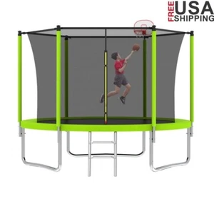 10FT Trampoline with Basketball Hoop Safety Enclosure Net Heavy-Duty Outdoor - Picture 1 of 8