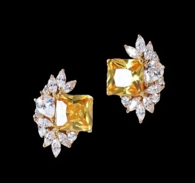 1,5 ct. Pendientes Princesa Canaria Zafiro Creado Amarillo Chapados en Oro Amarillo Foto 1 de 4