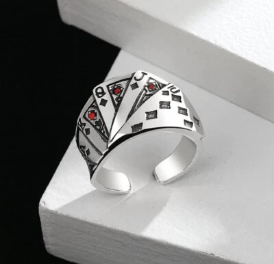 anello unisex in acciaio inossidabile stile poker, regolabile - Immagine 1 di 4
