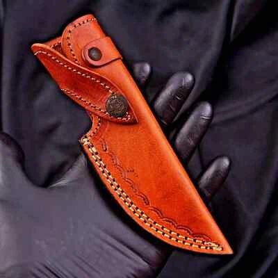 DAMASCUS CUSTOM HANDMADE PURE COW LEATHER SHEATH COVER FOR FIXED BLADE KNIFE 2723
