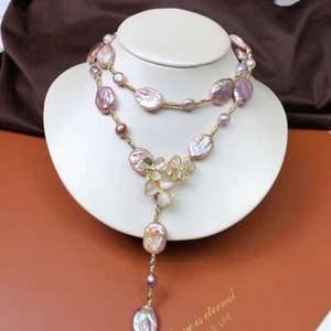 14-15 mm  natural south sea pink purple  pearl necklace bracelet - Picture 1 of 7