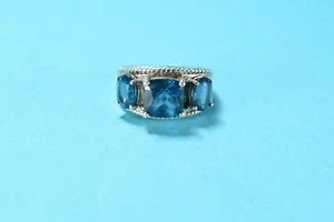 Vintage Sterlingsilber Blautopas drei Steine Cocktail Ring Größe 5,75 -- 2102 - Bild 1 von 6