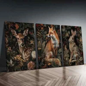 3pcs  Woodland Animal Canvas Wall Art Set  Canvas Unframed - Picture 1 of 9