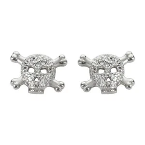 Large Ladies Bling Stainless Steel Skull & Crossbones Earrings 12 - Picture 1 of 2