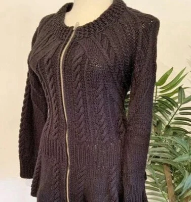 SUÉTER DE PUNTO CON CABLE Y CREMALLERA PEPLUM PEPLUM RARO DE COLECCIÓN ~ L Foto 1 de 4