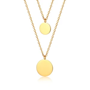 Double layers Choker Necklace Women 18K Gold Stainless Steel Coin Pendant Collar - Picture 1 of 6