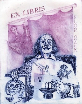 Homenaje a Salvador Dalí, impresión artística grabado ex libris por Flor Oyen, Bélgica Foto 1 de 3