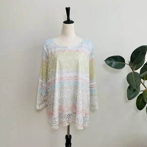 Ali Miles Top Womens 2X Multicolor Floral Burnout Layered Pastel Casual - Picture 1 of 5
