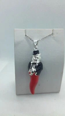 CIONDOLO ARGENTO UNISEX GOBBO CORNO FERRO CAVALLO SCARAMANTICO  SMALTO FUOCO - Immagine 1 di 4