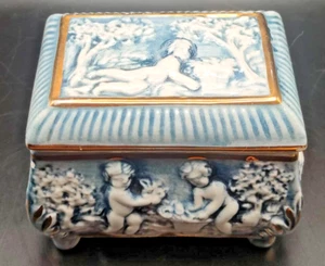 Vintage Capodimonte Trinket/Jewellery Box Cherub Scene – E.B. Italy – c.1950s - Picture 1 of 9