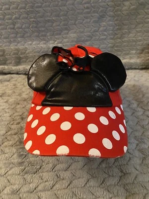 米妮老鼠迪士尼乐园红色蝴蝶结帽可调节儿童均码卡通 — 第 1/3 张图片