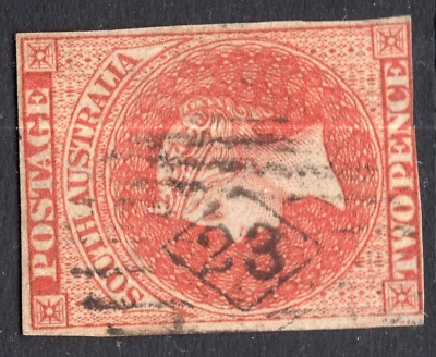 c.1865 SA South Australia 2d Naranja QV Sideface Star WMK REF: SAS2O55 Foto 1 de 3
