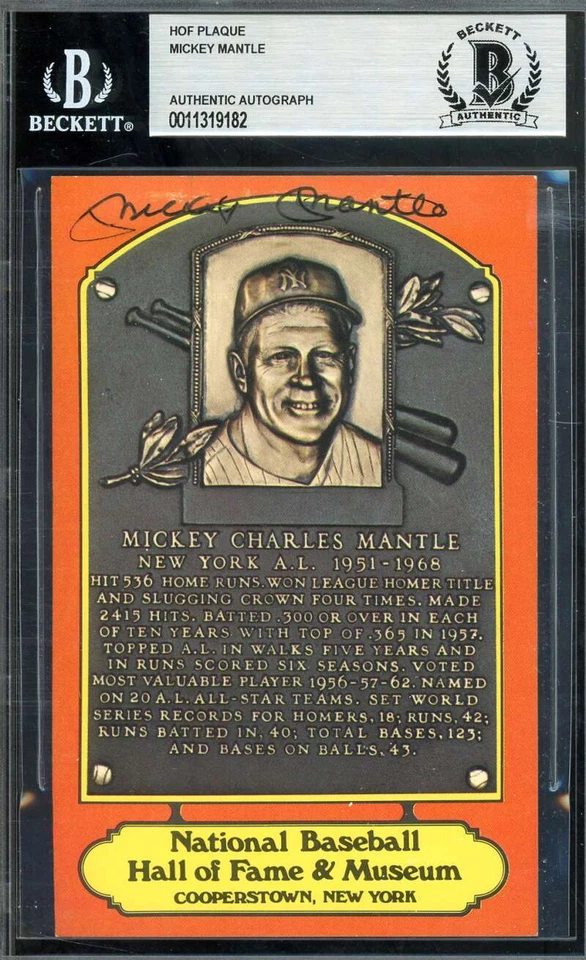 Placa Mickey Mantle Beckett BAS assinada cor rara Dexter Press Hall of Fame  - Imagem 1 de 1