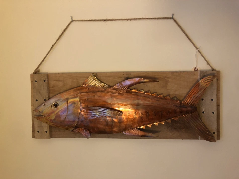 Yellowfin Tuna Beach House Copper Wall Art Blue Marlin Sculpture Game Fish 082 - Image 1 of 4