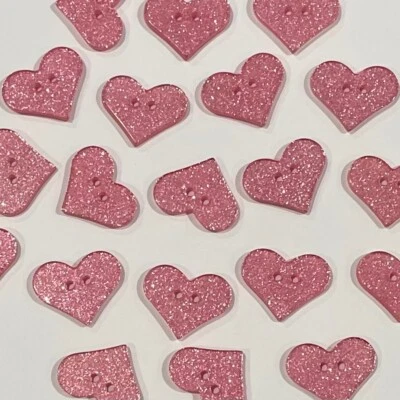 50 Large Pink Glitter Heart Buttons 21mm Embellishments C48-3 Aussie Seller - image 1 of 4