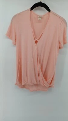 Mossimo Supply Women's Wrap Front Top Size X-S Pink V-Neck Short Sleeve Hi-low — 第 1/4 张图片
