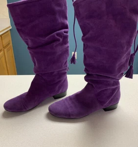 Boots Victor Alfaro purple suede boots 6 Slouchy Boho Low festival hippy - Picture 1 of 4
