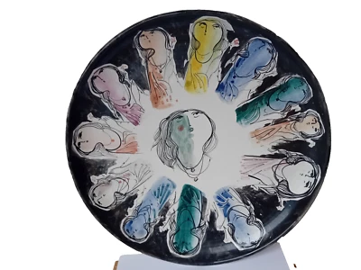 Piatto vassoio ceramica dipinto mano G. Silvestri 42 cm Ø  Venezia Al canal 1978 - Immagine 1 di 2