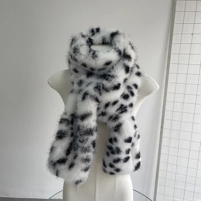 Mujeres Leopardo Estampado Bufanda Peludo Cálido Chal Imitación Piel Cuello Largo Invierno Calentador Foto 1 de 4
